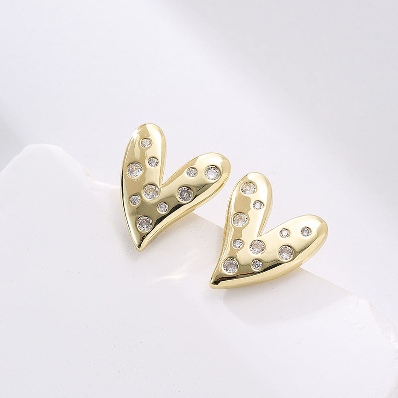 Wholesale copper plated gold inlaid zircon love earrings
