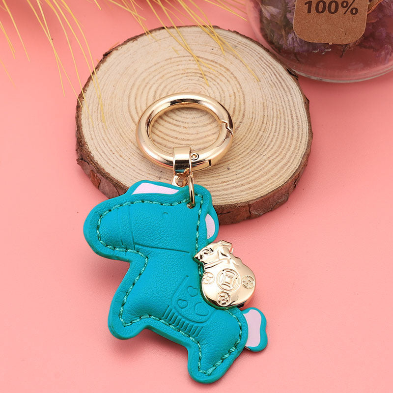 Wholesale Modern Minimalist Keychain with Green Flocked Rope and Pony,  Car Key Accessory for Boutique Resale