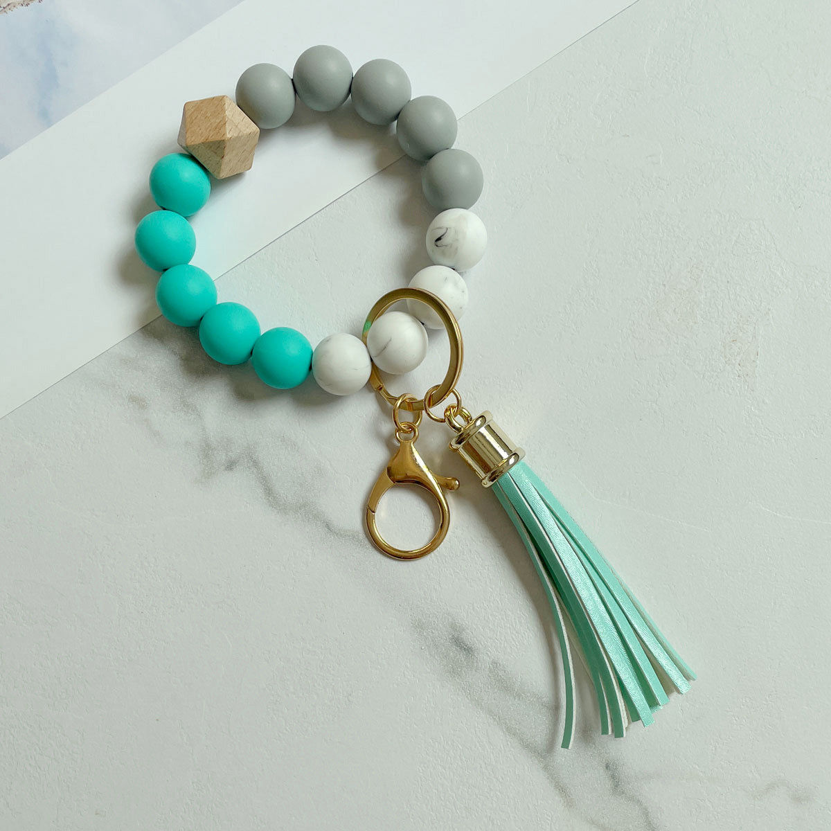 Wholesale Silicone Beads Bracelet Wooden Beads Leopard Print Cow Print Wristlet Keychain ACC-KC-Jinz001