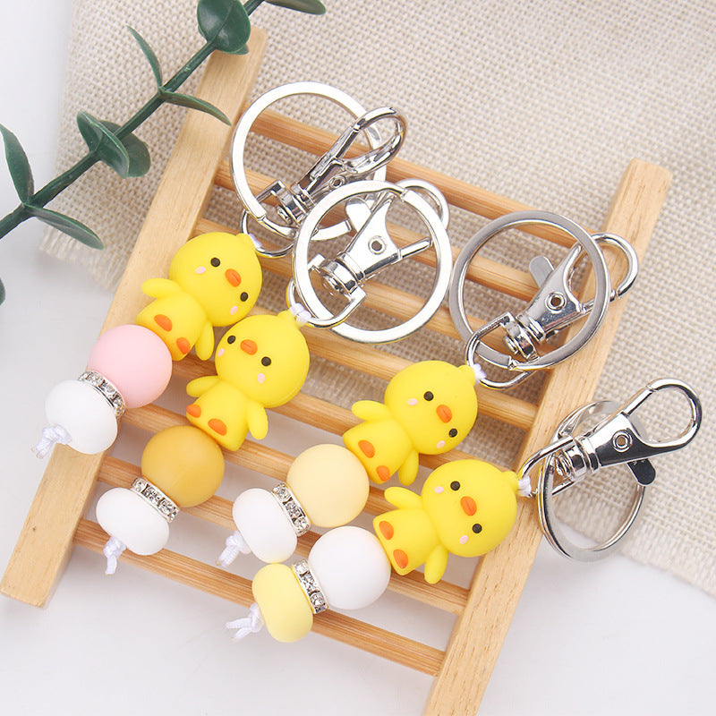 Wholesale Cartoon Little Yellow Duck Silicone Beaded Keychains ACC-KC-GuangTian092