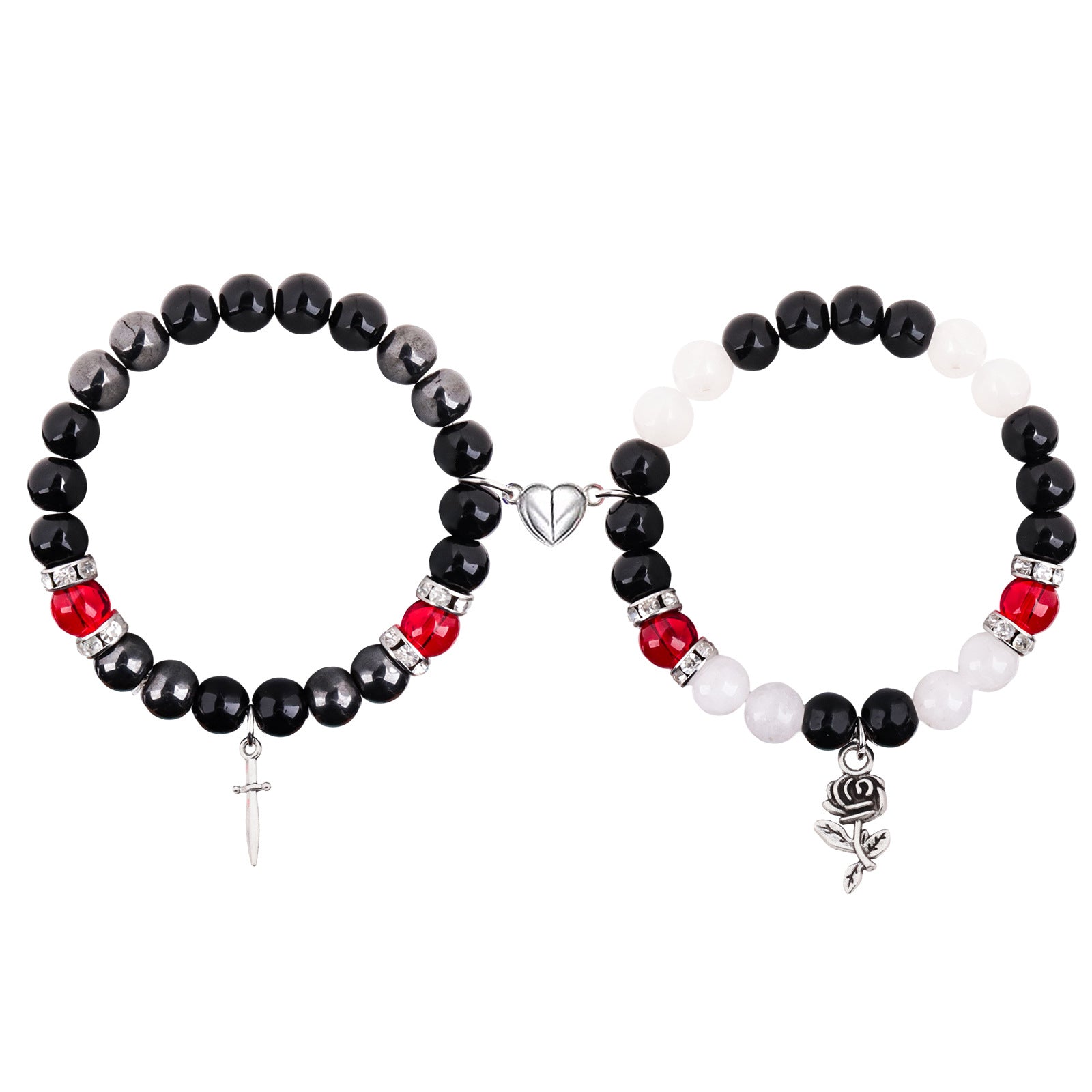 Wholesale Couple bracelet love heart magnetic suction buckle natural opal beaded bracelet