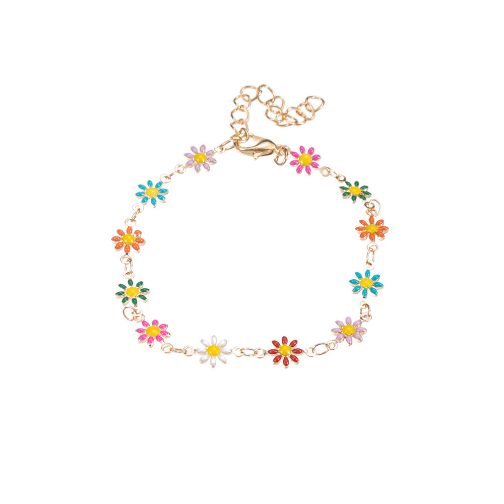 Wholesale Casual Travel Women's Metal Foot Bracelet Star Drop Oil Small Flower  Anklets