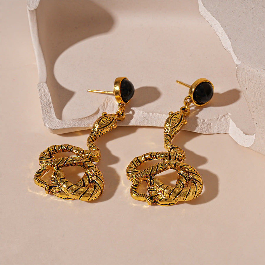 Wholesale Personality Exaggerated Oil Drop Diamond Small Snake Silver Earrings