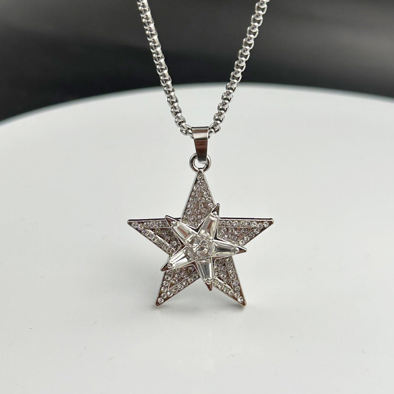 Wholesale Zinc Alloy Rotating Star Pendant Necklace with Diamond Finish Street Style Jewelry