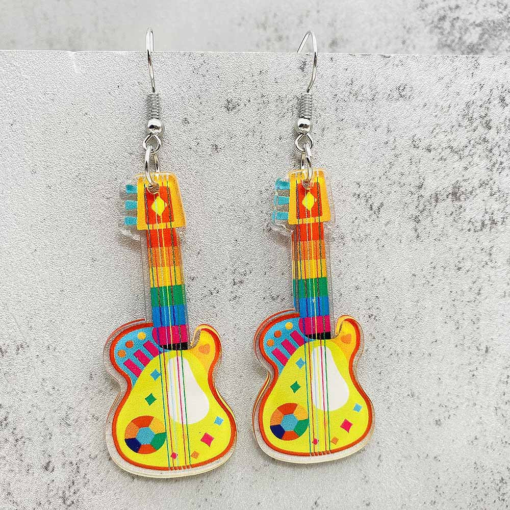 Wholesale Colorful Guitar Lute Musical Instrument Acrylic Earrings ACC-ES-PuCi002