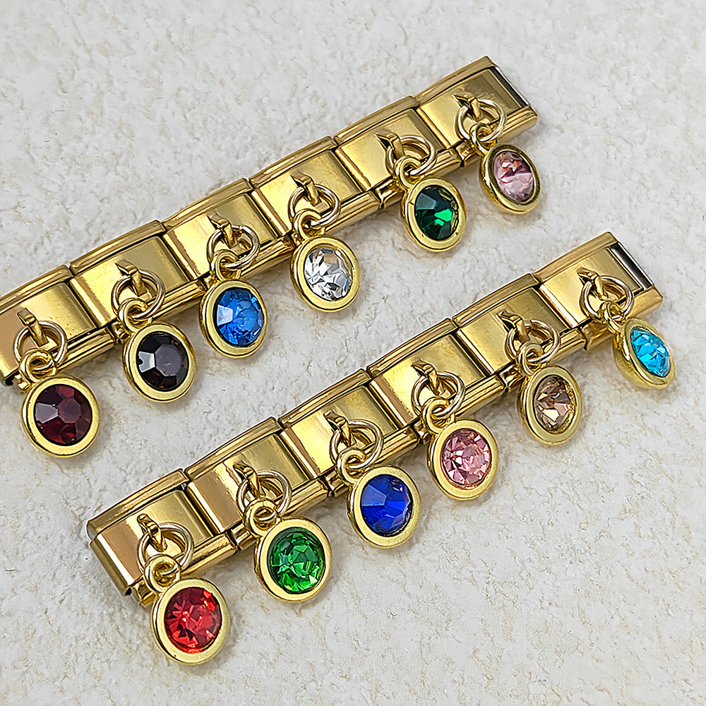 Wholesale Italian Charm Bracelet 9mm DIY Splicing Removable
Birthstone Round Pendant Stainless Steel Composable Bracelet