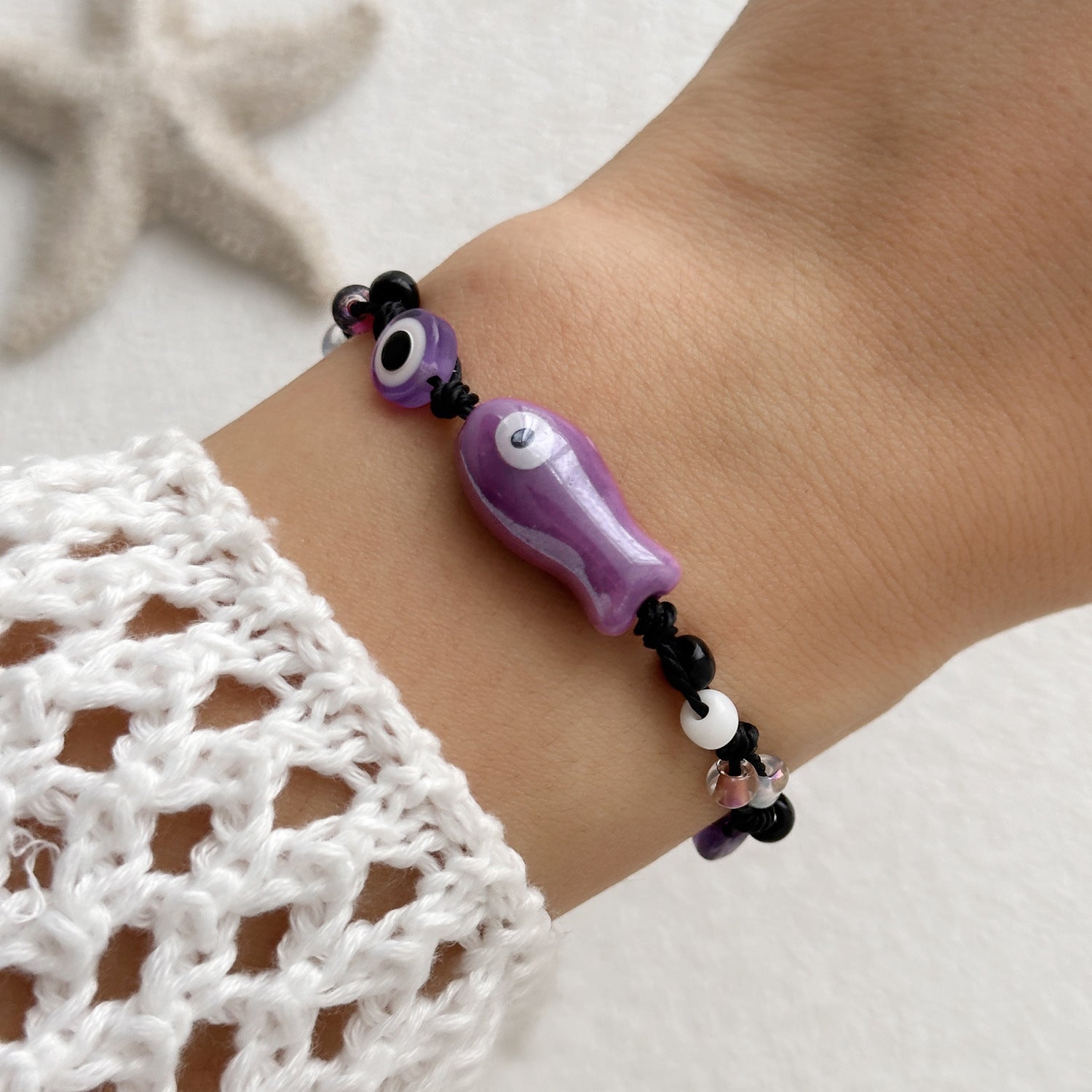 Wholesale Cartoon Ceramic Fish Eyes Gravel Rice Beads Braided Bracelet
