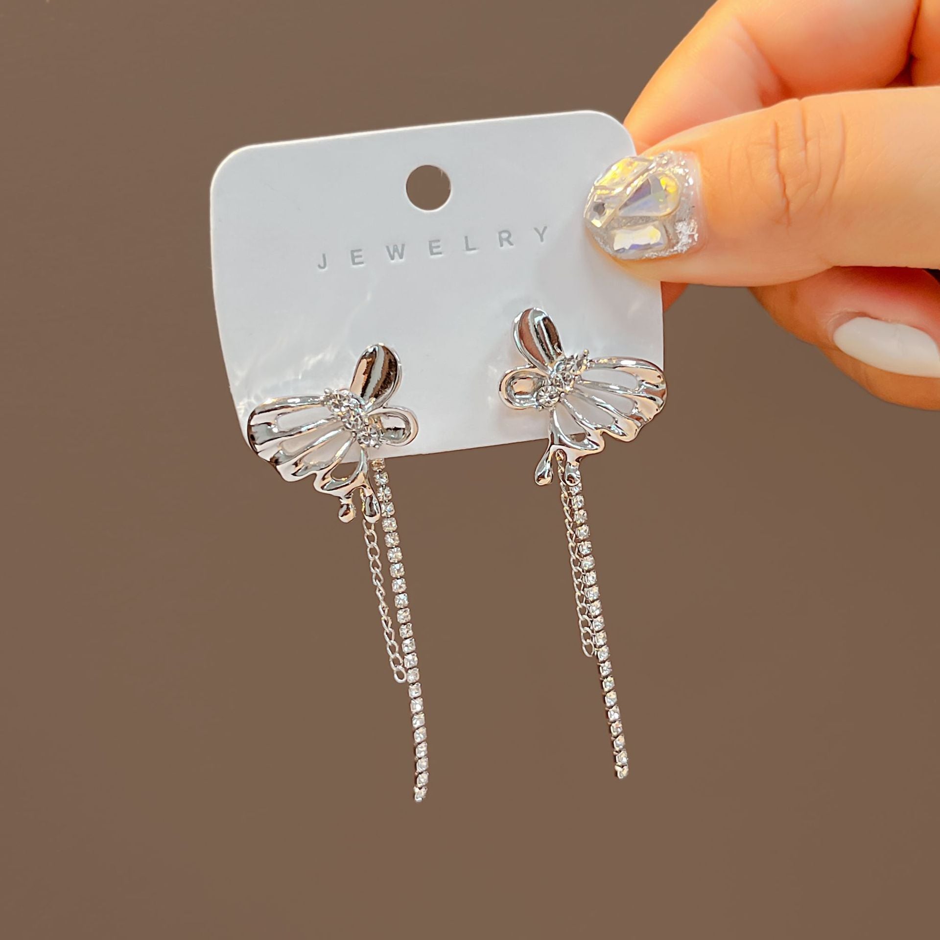 Wholesale Tassel Inlaid Diamond Butterfly Flower Pearl S925 Silver Needle Alloy Earrings ACC-ES-MDD011