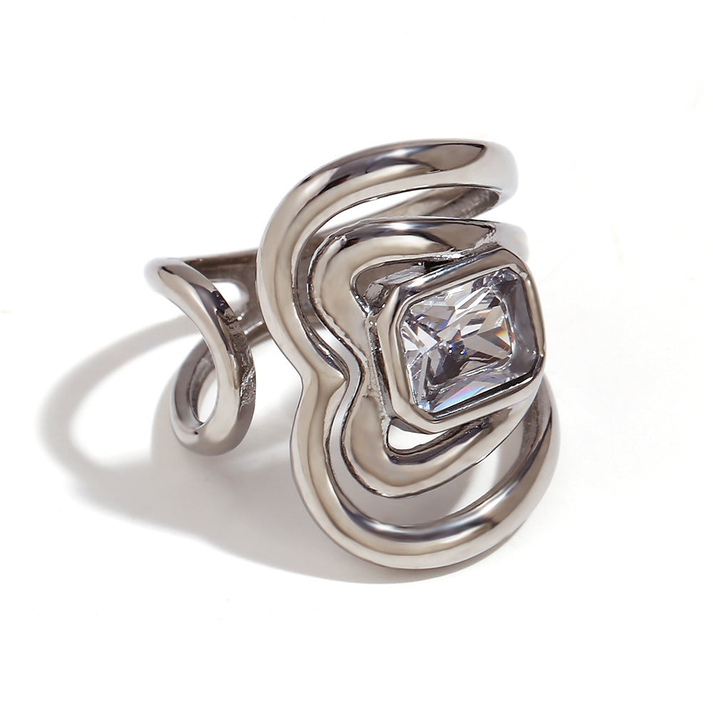 Wholesale Stainless Steel Rings 18K Gold Plated Rings Micro Inlaid Zircon Open Ring ACC-RS-MengJia007