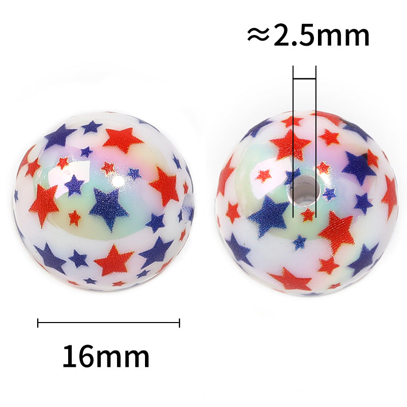 Wholesale 100pcs UV-plated Five-pointed Star Printed Round Beads Acrylic Starry Sky Beads Diy Accessories ACC-BDS-BLG074