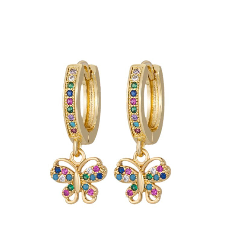 Wholesale Colored Diamond Butterfly Copper Plated Earrings ACC-ES-AYE004
