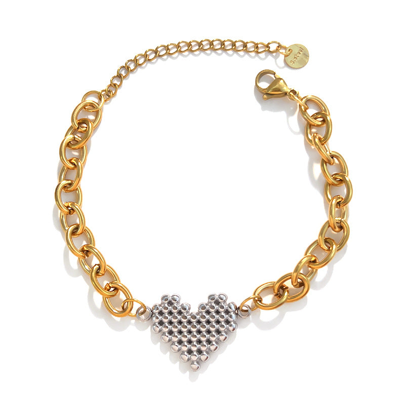 Wholesale Stainless steel bracelet with 18K gold plating,  geometric square and heart shape.