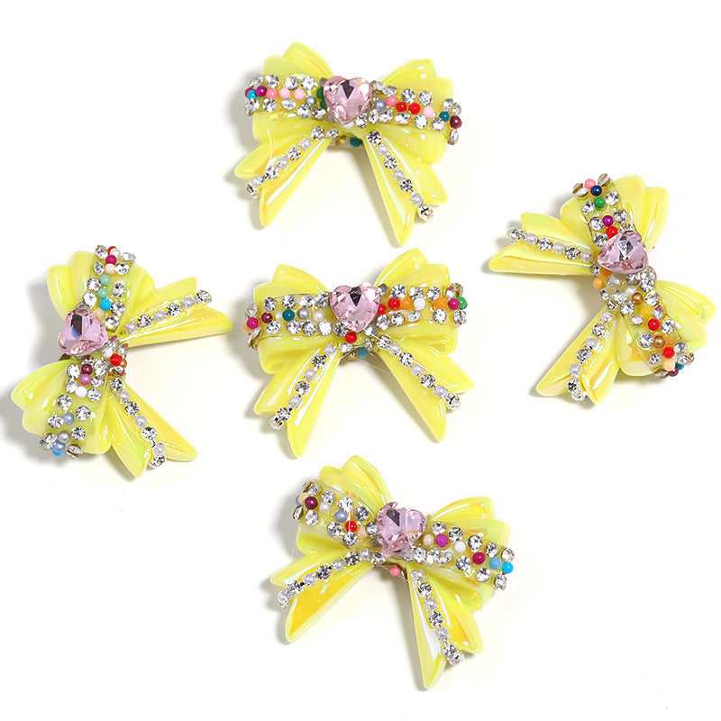 Wholesale 5pcs Water Diamond UV Plated Colored Bow Acrylic Beads ACC-BDS-BLG011