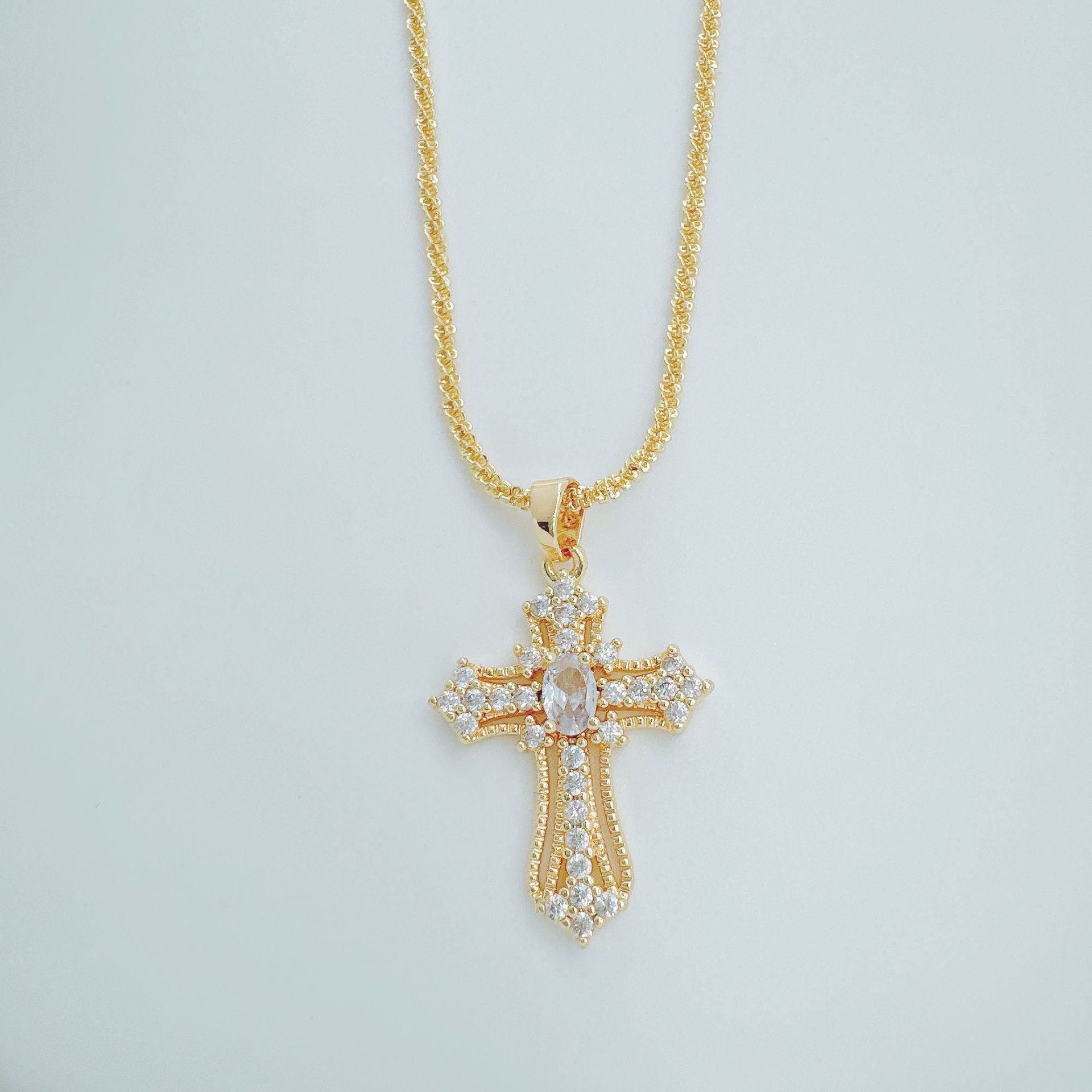 Wholesale European Style Gold-Plated Rhinestone Cross Pendant Car Key Accessory Fashion Jewelry