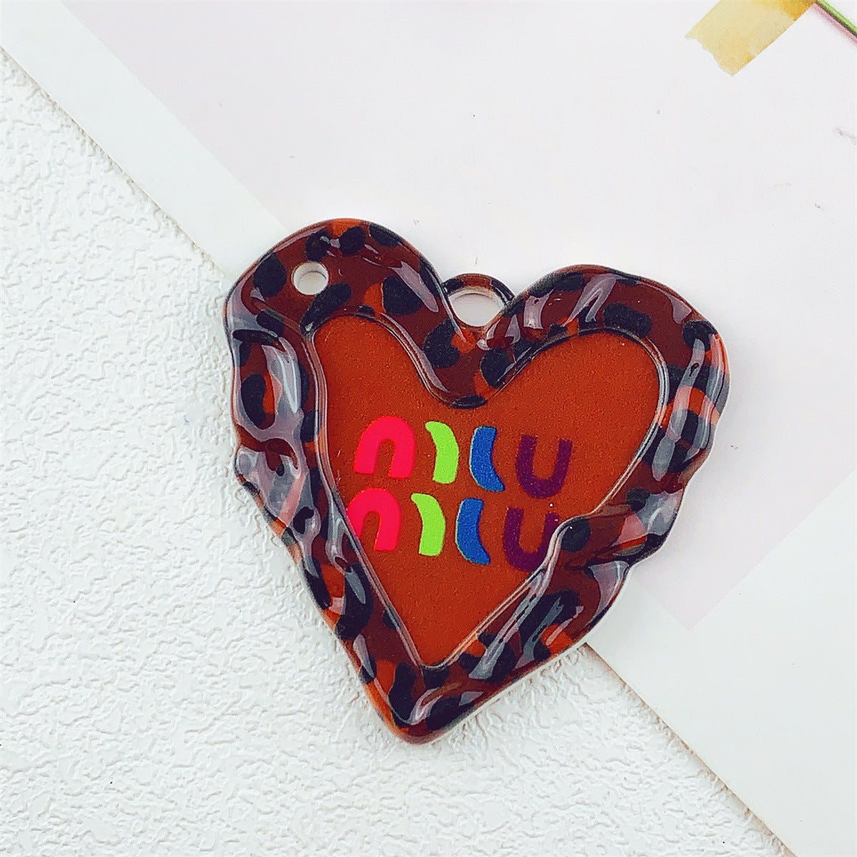 Acrylic Double-Sided Printed Colorful Leopard Print Large Heart Pendant