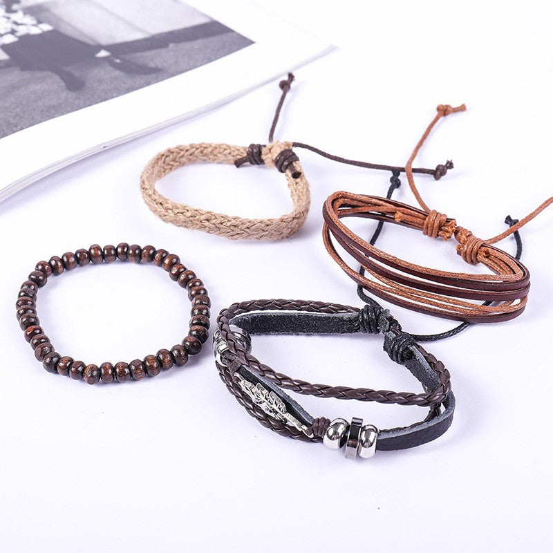 Wholesale leaves multi-layer ethnic retro hemp rope hand-woven bracelet