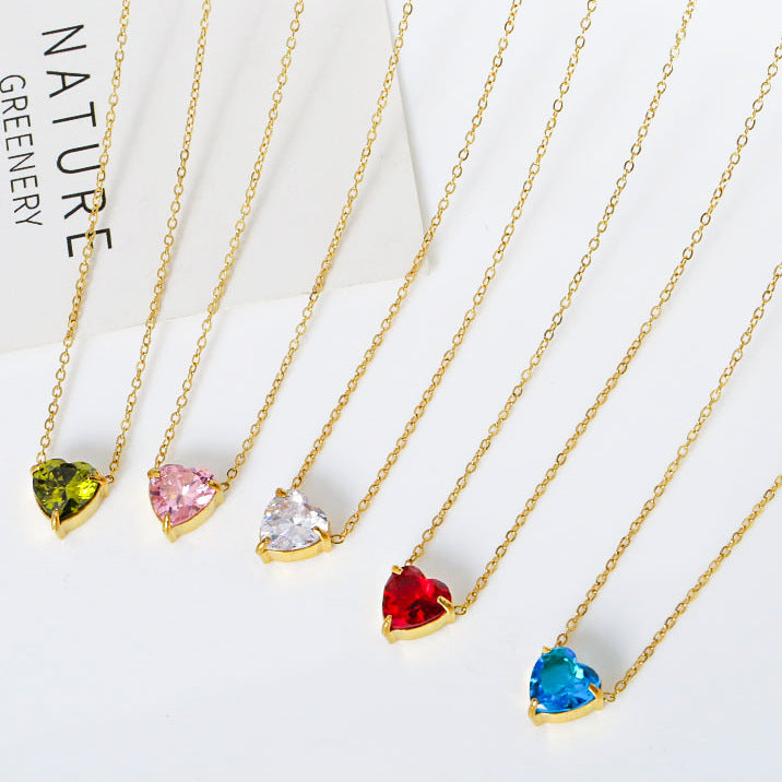Wholesale Titanium Steel Colorful Heart Zircon Necklace