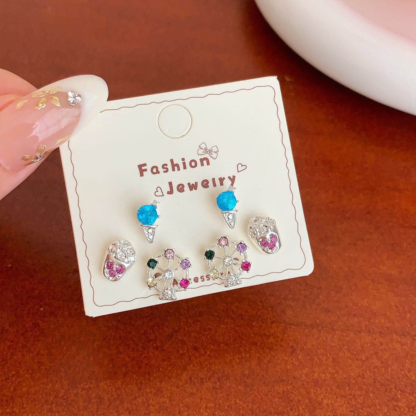 Wholesale Fun bread ice cream fruit dessert earrings silver needle sweet exquisite bow earrings