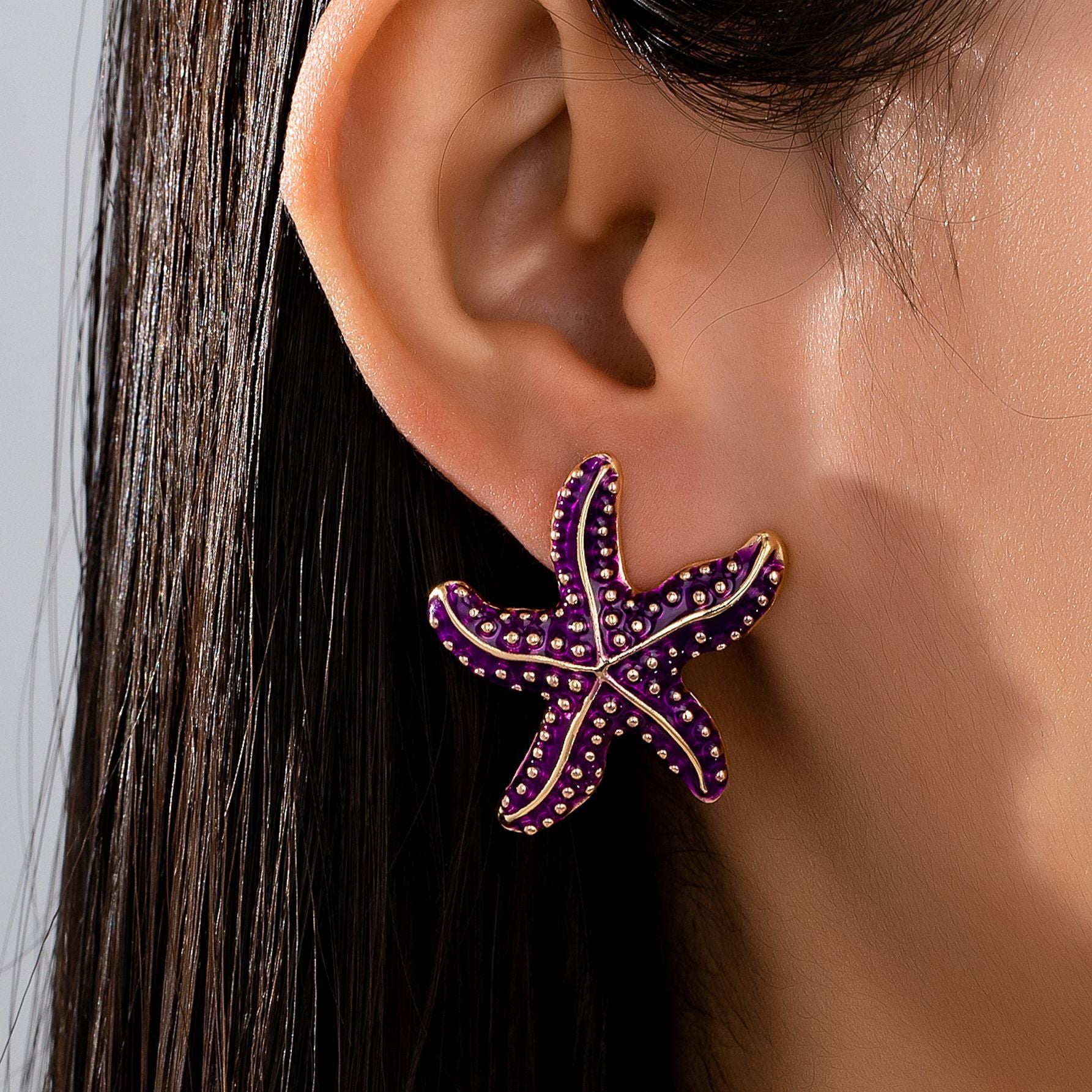 Wholesale Electroplated Alloy Purple Starfish Earrings For Women Stylish Everyday Wear