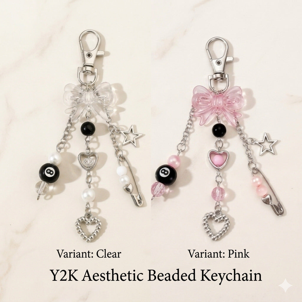 Wholesale Billiard Black 8 Keychain Pendant Acrylic Heart Bead Bow Charm Fashion Decorative Accessory Gift