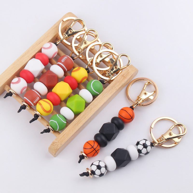 Wholesale Basketball Football Soccer Silicone Beaded Lanyard Keychain ACC-KC-GuangTian064
