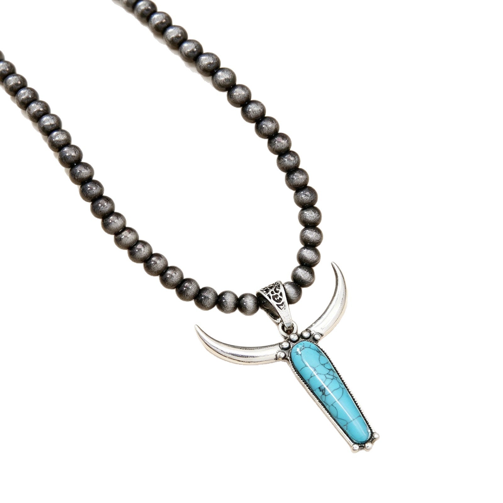 Wholesale Western Style Vintage Beaded Turquoise Bull Head Bohemian Necklace