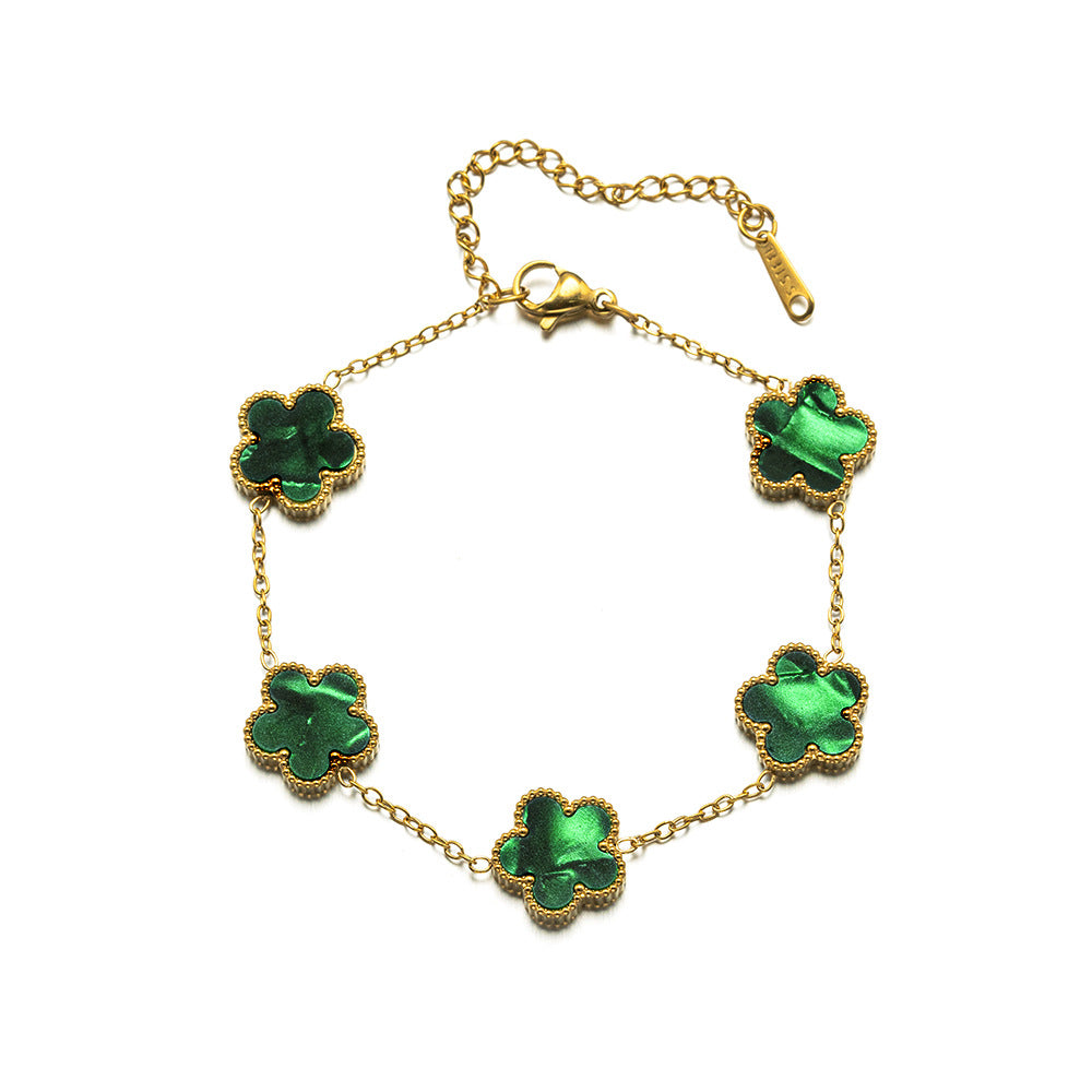 Wholesale Five Leaf Clover Pendant Necklace Pink Gradient Stainless Steel Jewelry Accessory