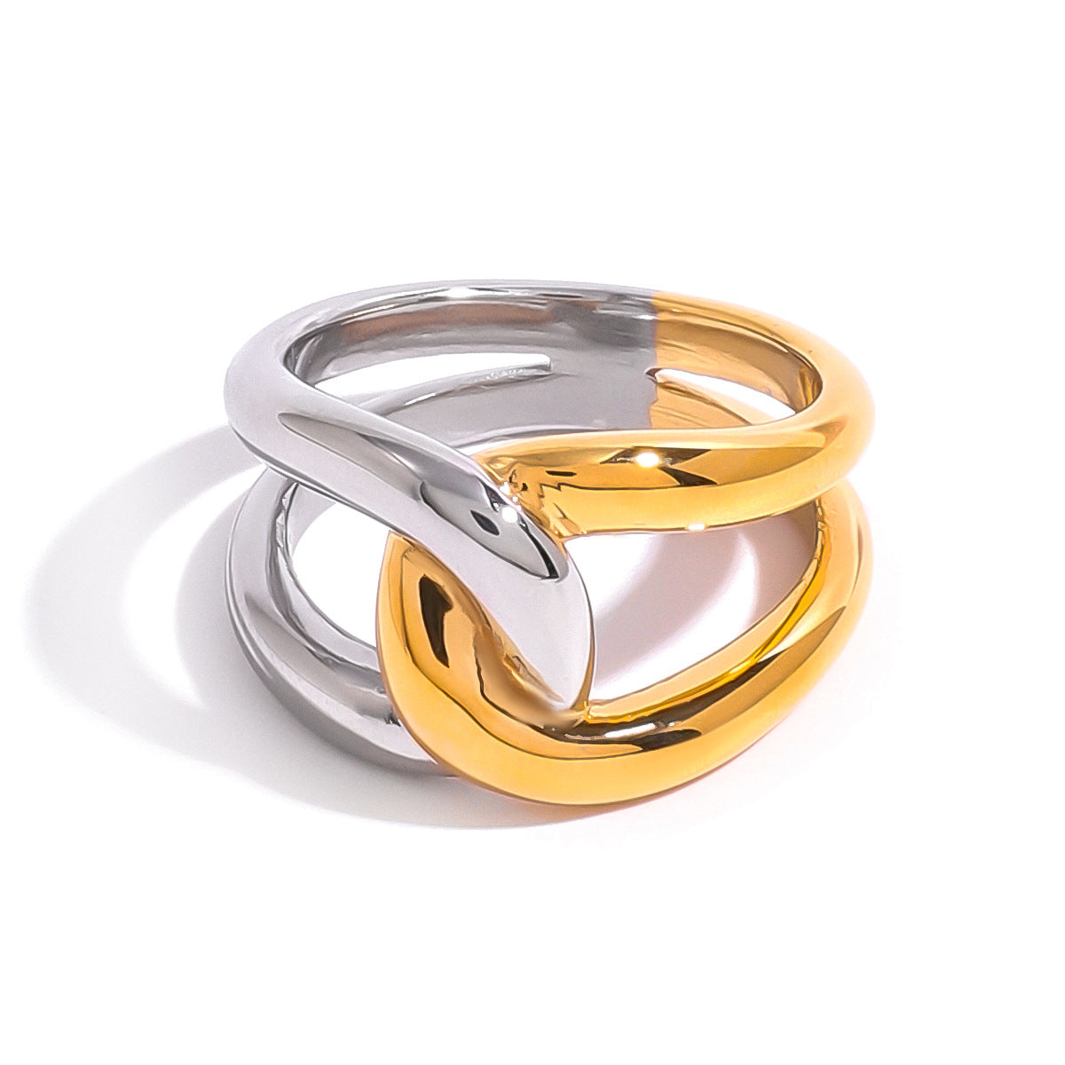 Wholesale light luxury fashion 18k gold stainless steel gold and silver color matching irregular winding ring