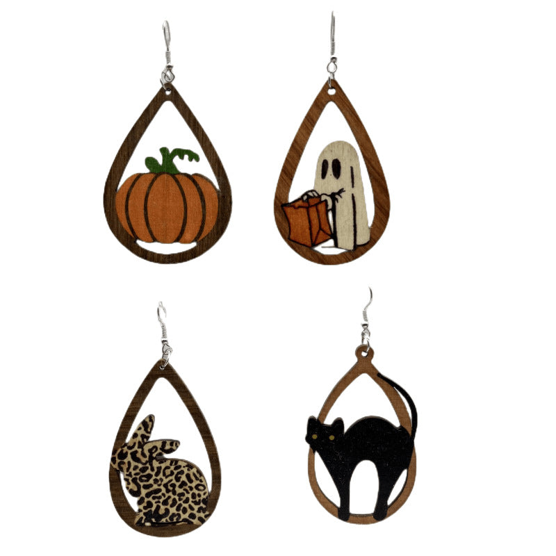 Wholesale Halloween Earrings Double Sided Fungus Earrings Wood Earrings ACC-ES-FX032