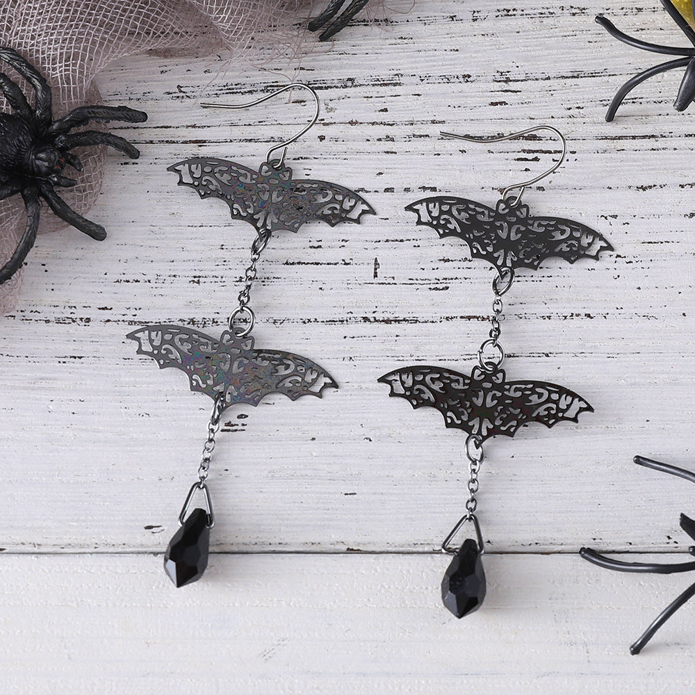 Wholesale Gothic Bat Pendant Tassel Earrings For  Black Zinc Alloy Jewelry Accessory For Boutique Resale