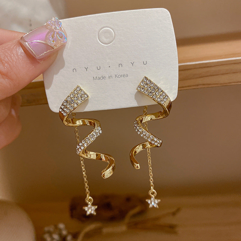 Wholesale Silver Needle leaves sequins tassel geometric earrings