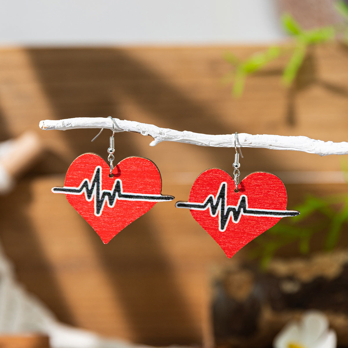 Wholesale Nurses Day Fun Needle-Shaped Stethoscope Printed Wooden Creative Earrings