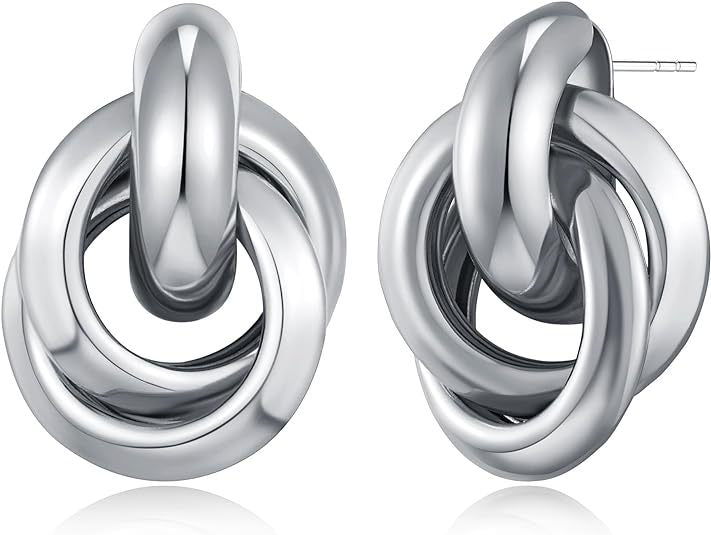 Wholesale real gold knot multi-layer geometric dangling earrings