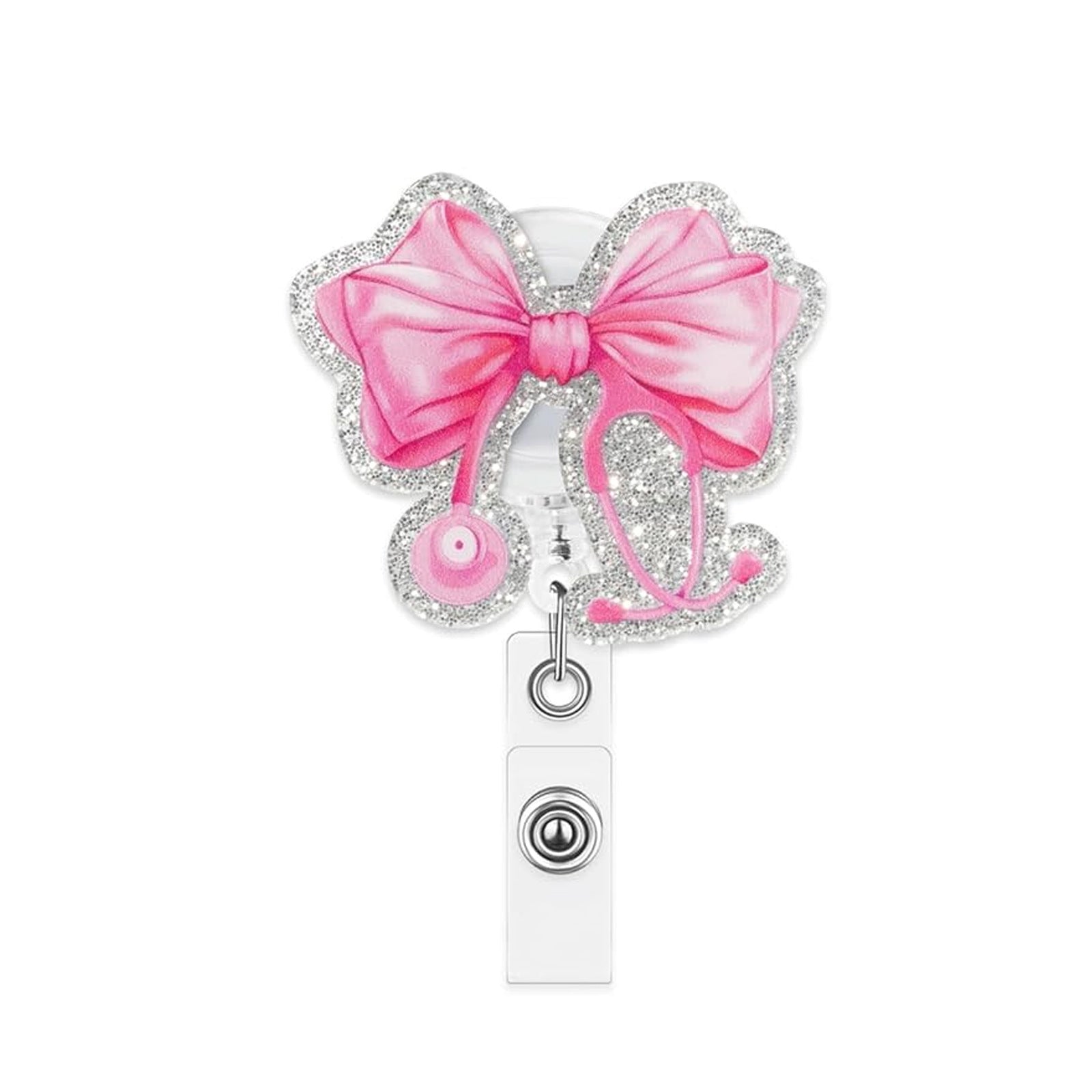 Wholesale Pink Acrylic Retractable Badge Reel for Medical Staff Everyday ID Card Holder