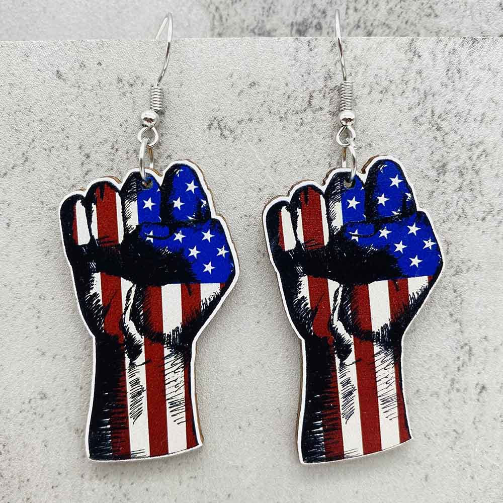 Wholesale American Independence Day Five Pointed Star Wooden Earrings ACC-ES-CY020