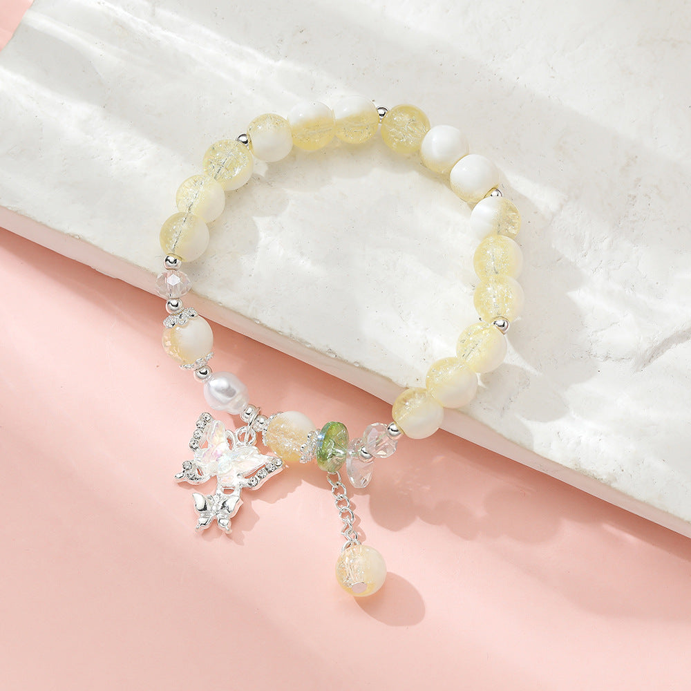 Wholesale Blue Butterfly Artificial Crystal Beaded Bracelet Chinese Style Chic Fashion Accessory Travel Souvenir Gift