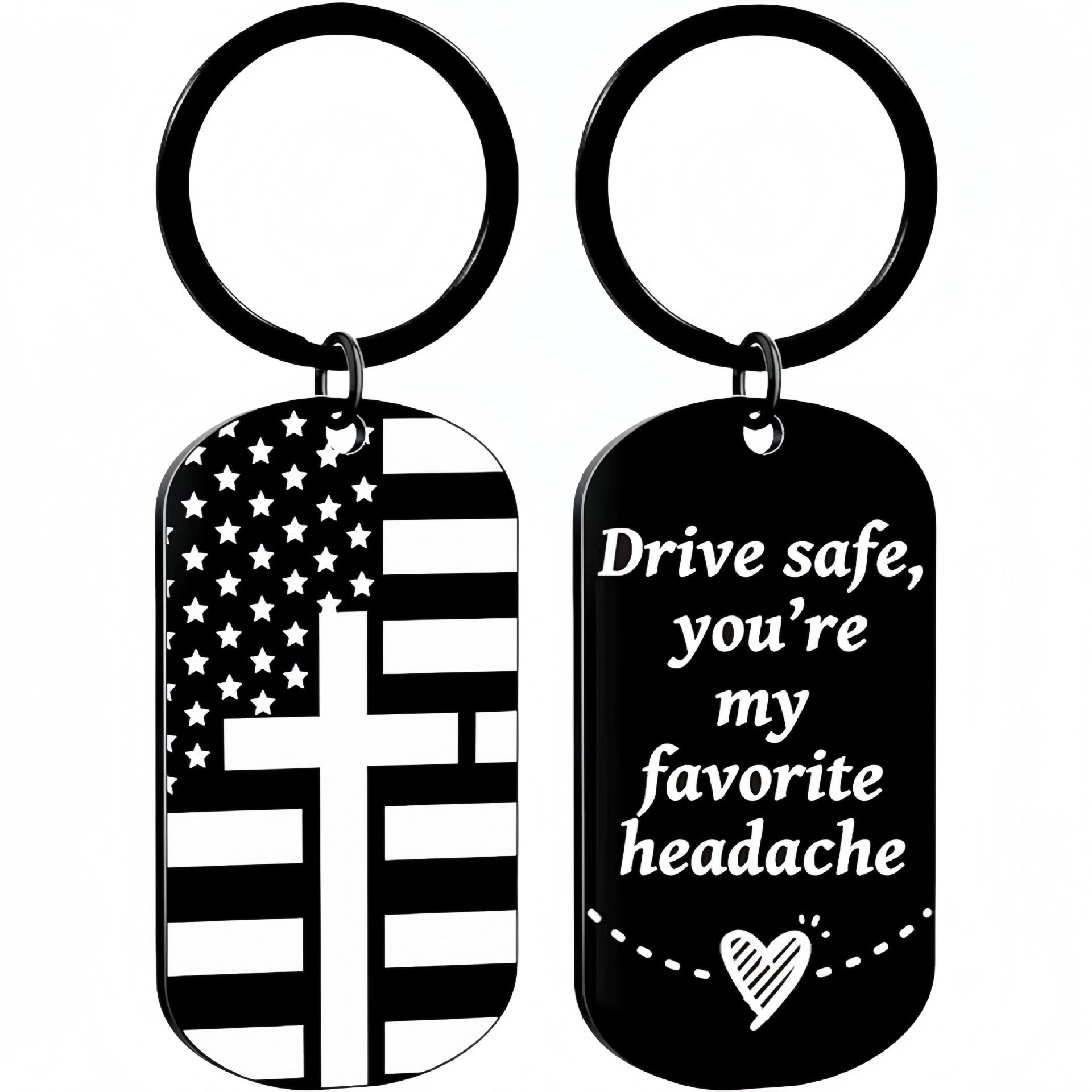Wholesale Trendy Military Style Round Stainless Steel Keychain With Safety Driving Message Car Key Accessory Gift