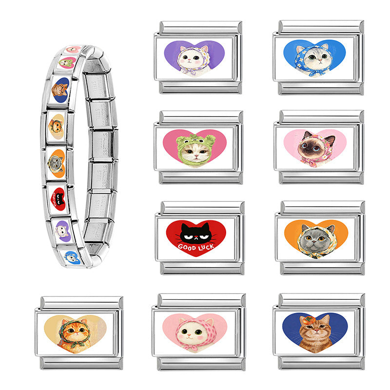 Wholesale Stainless Steel Cat Love Pattern DIY Charm Bracelet Accessories for Jewelry Making