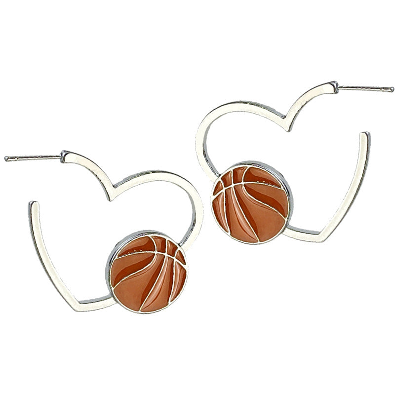 Wholesale 2 Pairs/pack Metal Rugby Sports Theme Basketball Football Softball Alloy Heart Earrings ACC-ES-HY159
