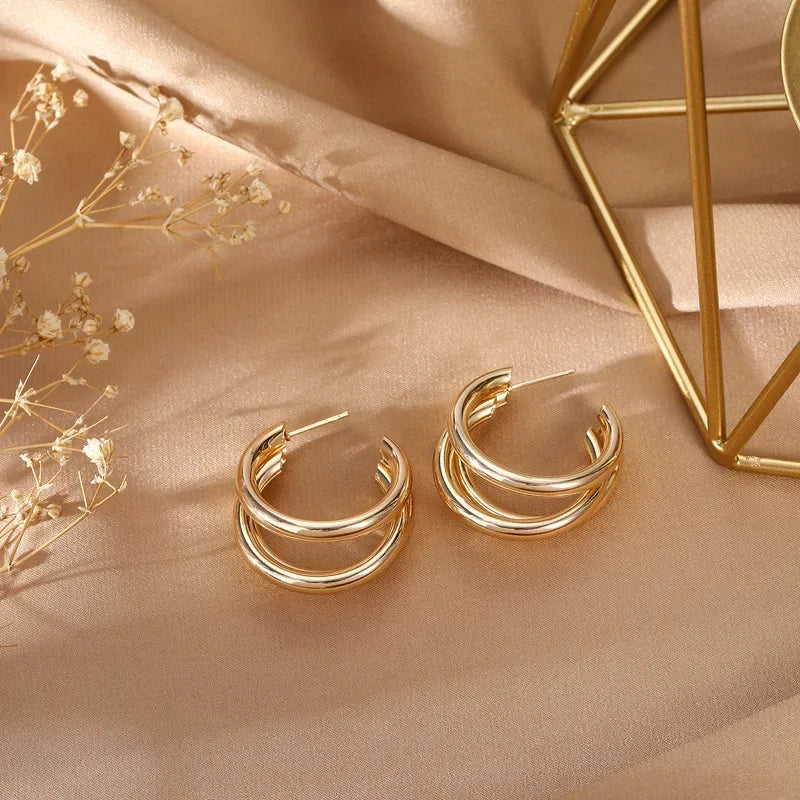 Wholesale 925 silver metal three-ring circle earrings