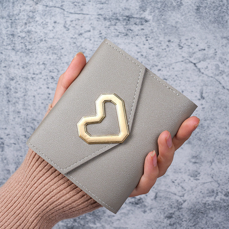 Wholesale Trendy Women S PU Leather Heart Shaped Three Fold Wallet Short Coin Purse Stylish Fashion Accessory For Casual Use
