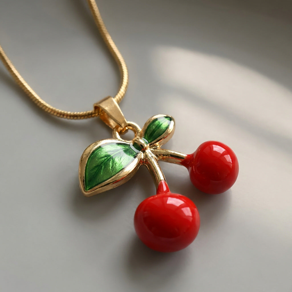 Wholesale Cherry and strawberry pendant necklace for women,  clavicle chain