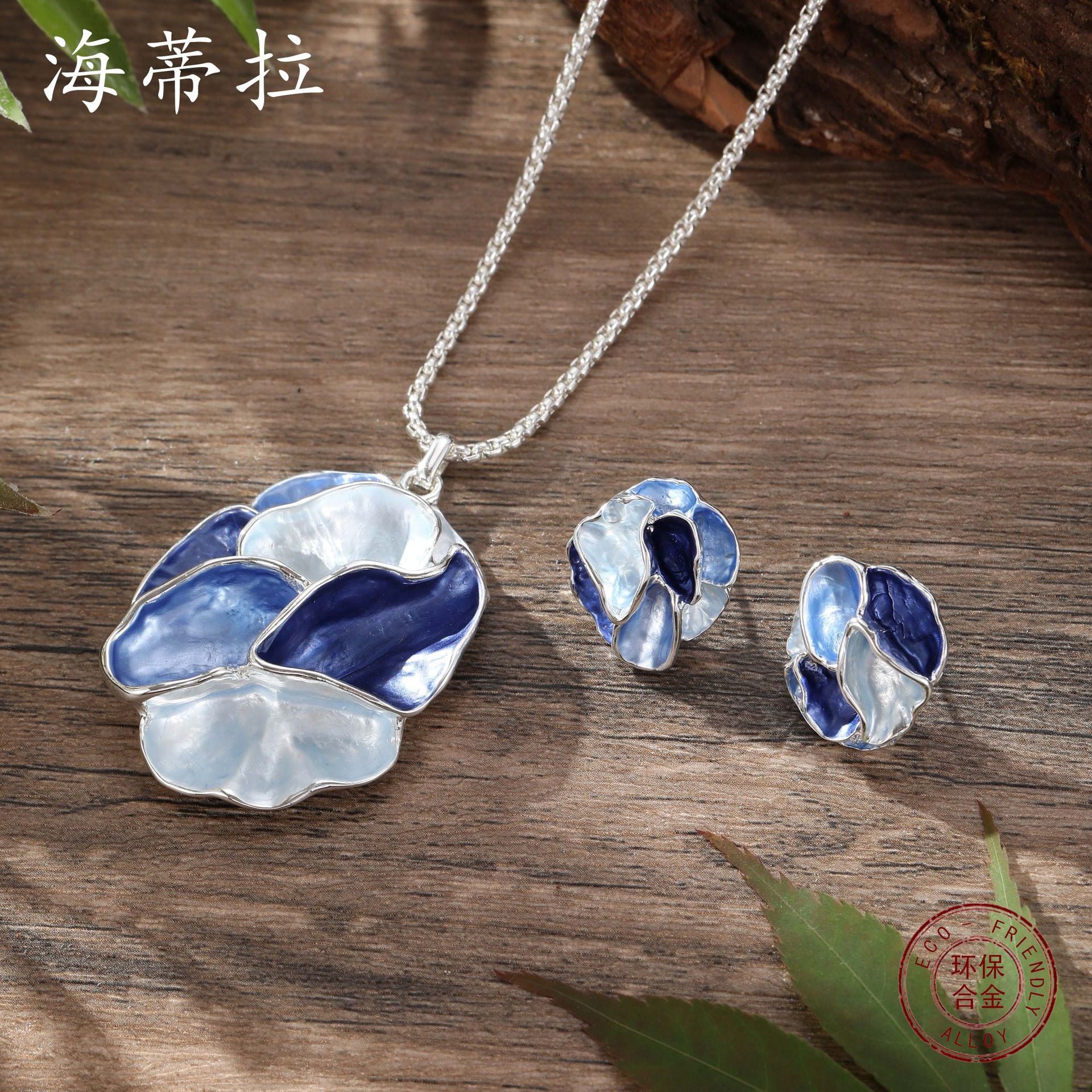 Wholesale  Enamel Color Geometric Flower Stud Earrings Pendant suit