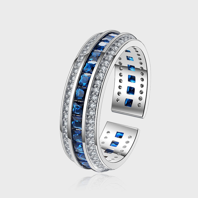 Wholesale S925 Sterling Silver Micro-inlaid Blue Diamond Ring
