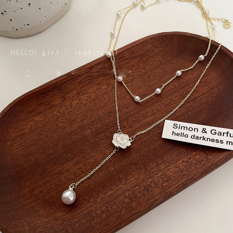 Wholesale Camellia Double-layer Pearl Choker Necklace