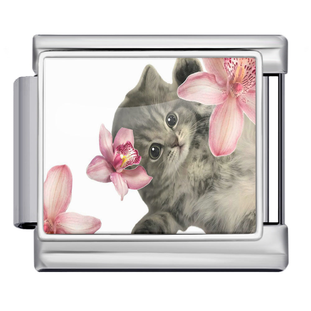 Wholesale Italian Charm Bracelet 9mm DIY Cute Cat Series  Creative Stainless Steel Composable Bracelet