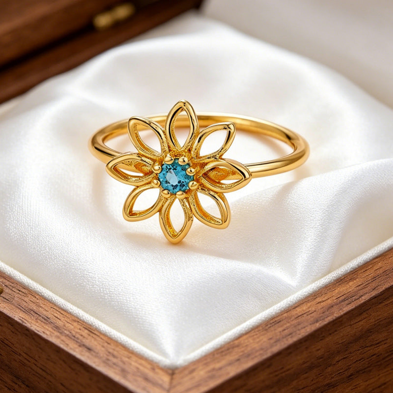Wholesale Copper Open Flower Ring with Zircon for Women Everyday Wear Fashion Accessory