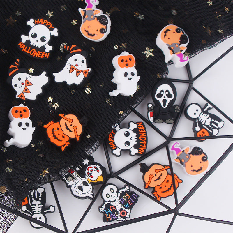 Wholesale 5pcs Cartoon Halloween Pumpkin Skull Silicone Focal Beads ACC-BDS-GuangTian034