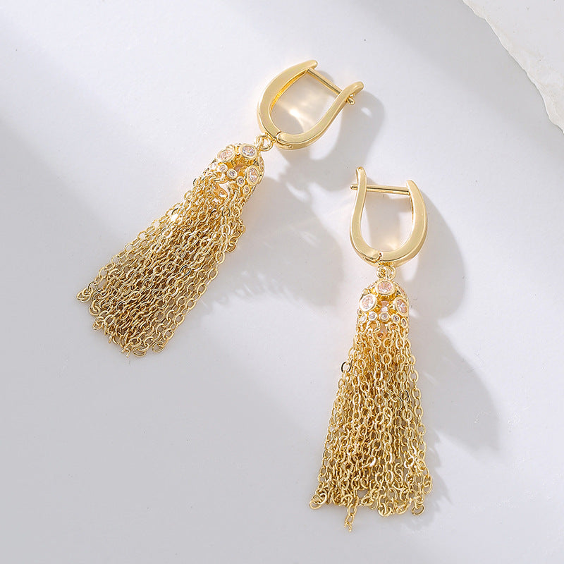 Wholesale Light Luxury Copper Plated Real Gold Silver Needle Earrings