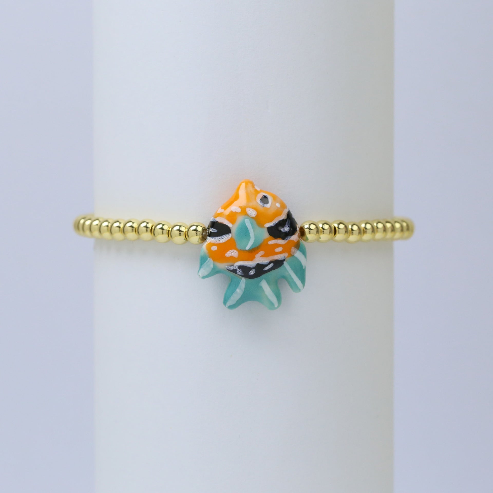 Wholesale Beach style ceramic glass colorful fish elastic rope copper bead bracelet